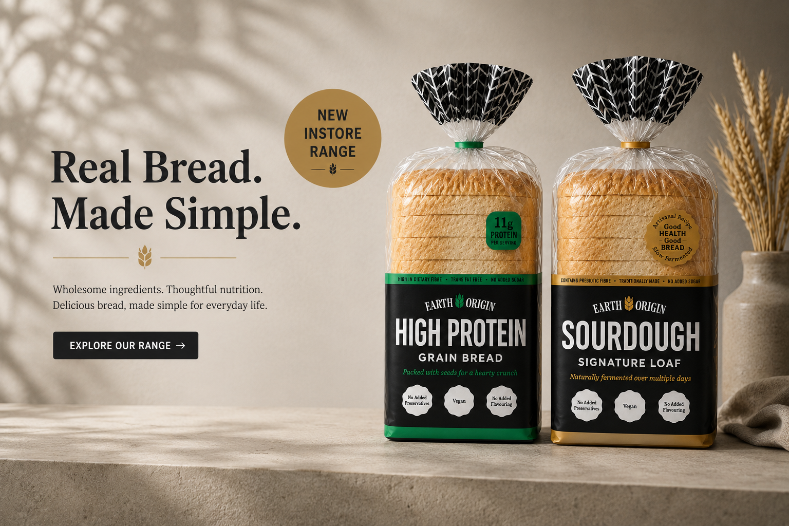 Earth Origin campaign artwork — real bread, made simple